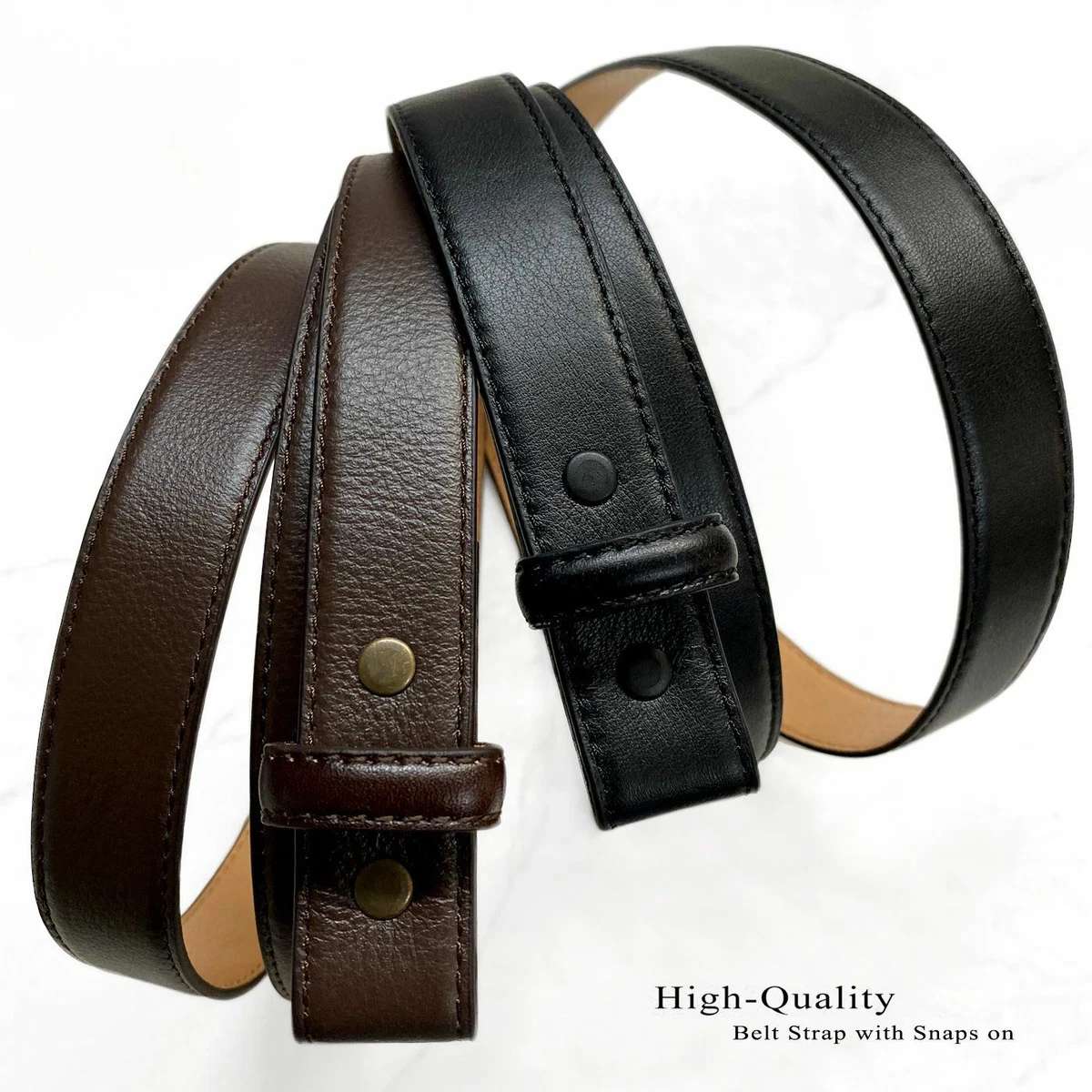 Italian Calfskin Genuine Leather Dress Belt Strap with Snaps 1(25mm) Wide