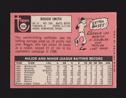 Reggie Smith 1969 Topps #660 Boston Red Sox Ex+D - Imagen 2 de 2