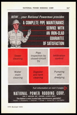 1970 National Power Rodding Plumbing Newark NJ-Vintage trade ORIG. print ad