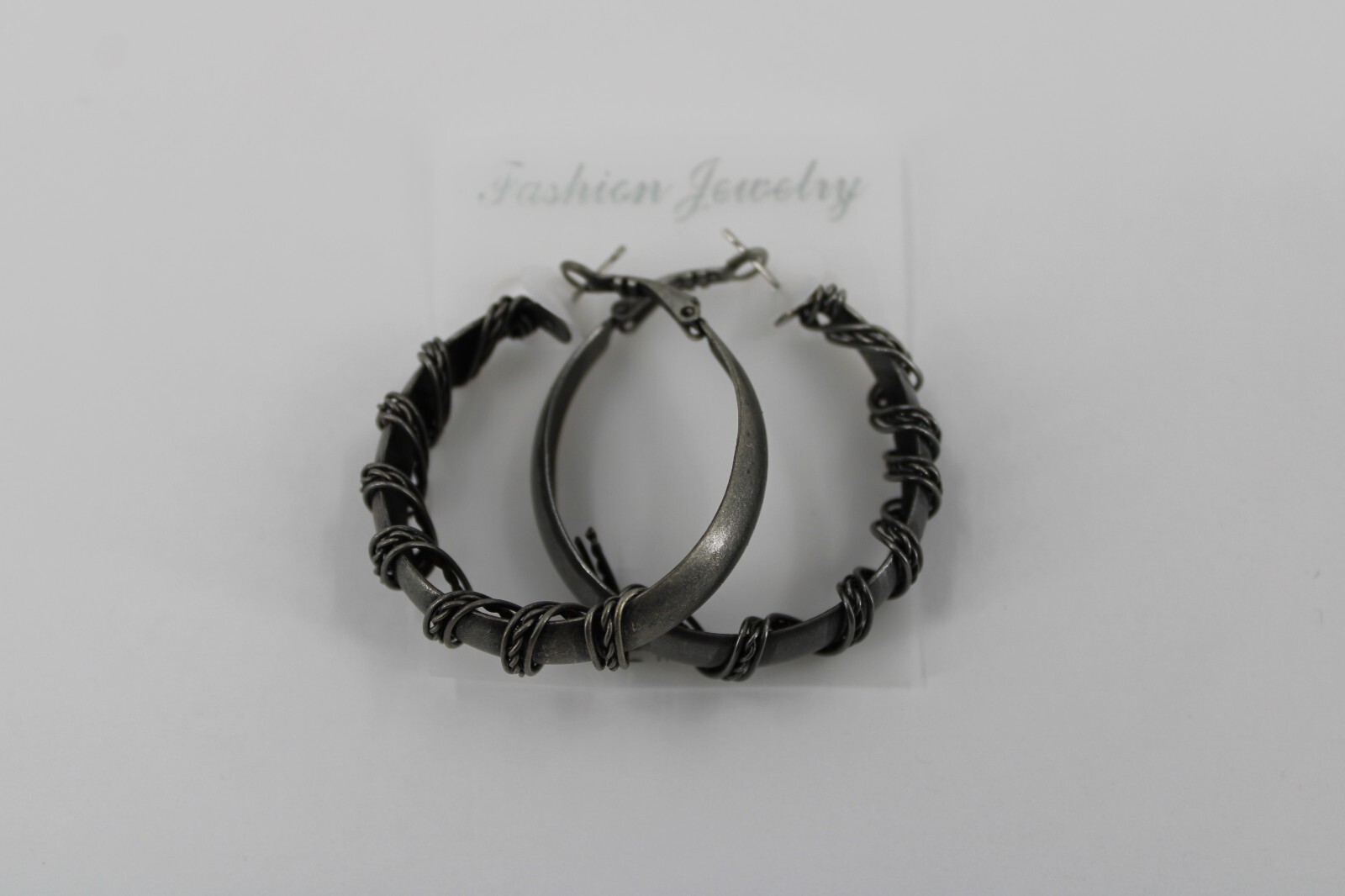 Gunmetal Grey Hoop Earrings with Twisted Smooth Metal Rope and Leverback Closure-image