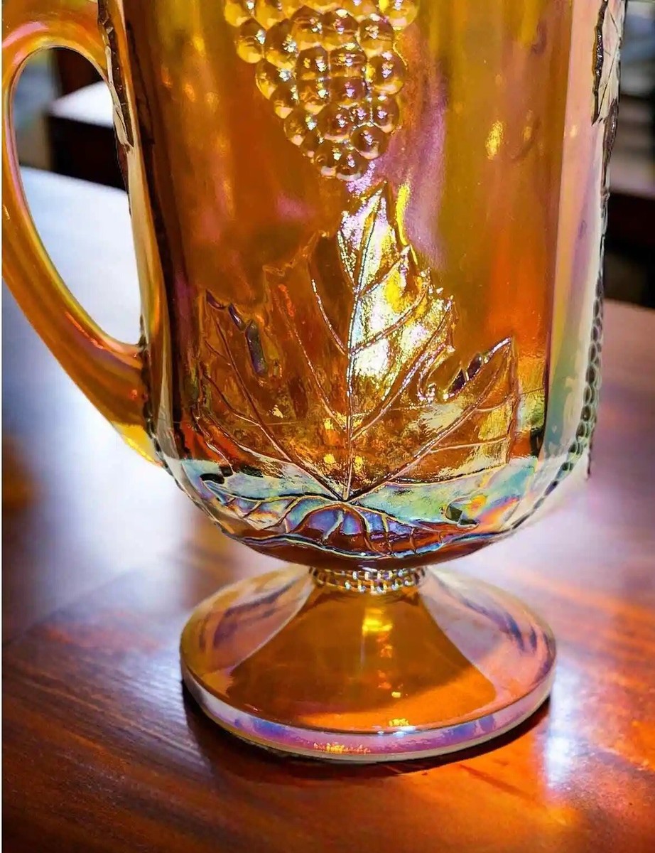 Vintage Carnival Glass Pitcher Harvest Grape Pattern Vintage Carnival Glass Pitcher Harvest Grape Pattern