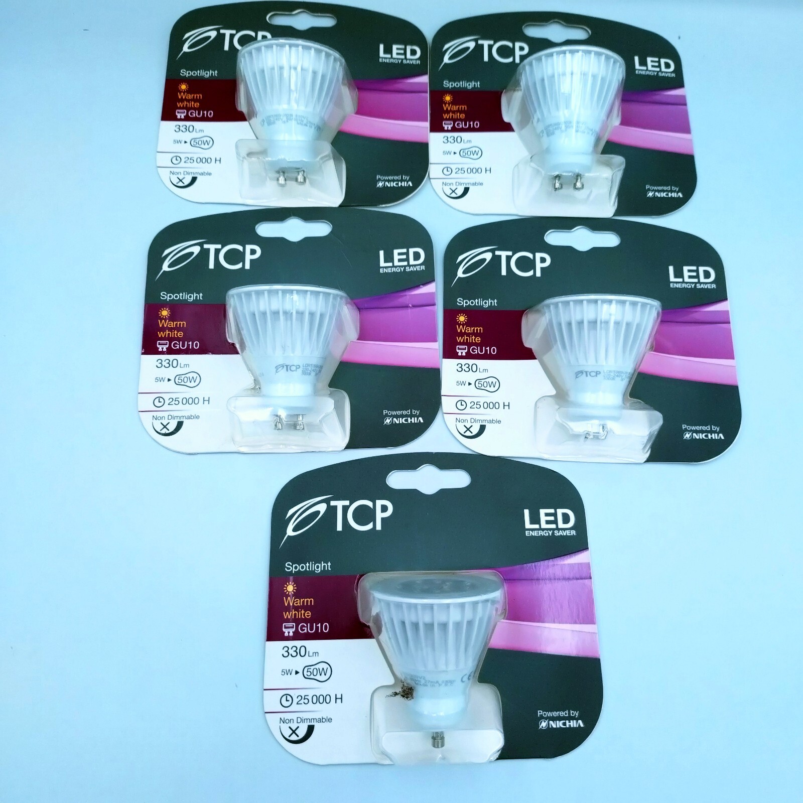5x TCP 5w GU10 LED Bulbs Warm White Energy-Saving Non-Dimmable Lamp Light