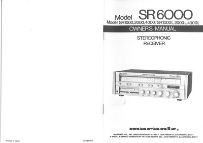 Marantz SR6000 Surround Receiver Owners Manual