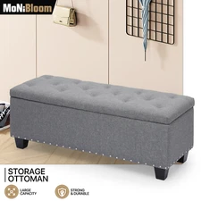 42" Grey Storage Bench Tufted Poufs Ottoman Upholstered Seat Lift Top Footstool