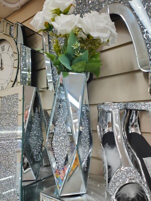 30cm Crushed Diamond Blumen Spiegel Vase Silber Kristallglas Vase verspiegelt Dekor