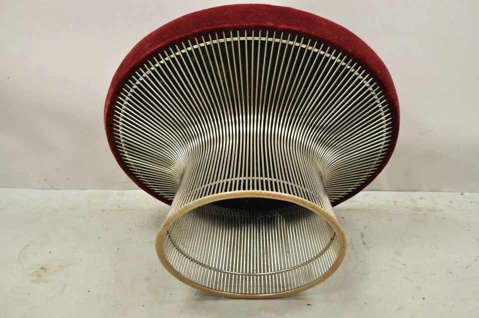 Vintage Warren Platner for Knoll 32" Round Chrome Base Ottoman Mushroom Stool - Image 4 of 4