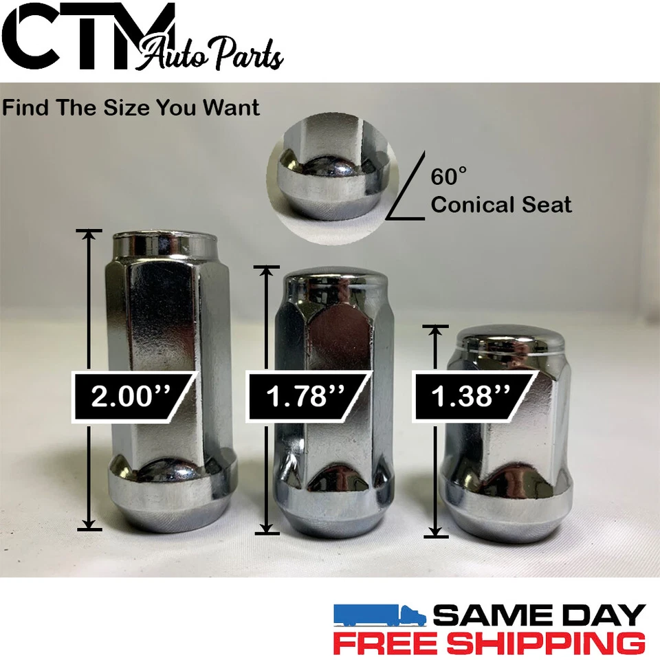 20PC FORD CHROME CONICAL SEAT 1/2-20 WHEEL LUG NUTS BULGE ACORN FOR FORD MODELS - Image 2 of 2