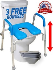 Asiento de inodoro elevado con asas y respaldo, silla con inodoro de cabecera.