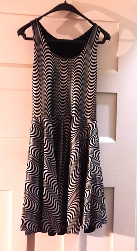 *BLACK MILK sz M optical wavy lines ltd skater dress sleeveless BlackMilk*