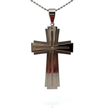 Edelstahl Diamant Kreuz Anhänger Halskette 61cm