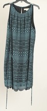 Loft Women’s Dress 16 Green Black Shift Sleeveless Belted Lined Striped