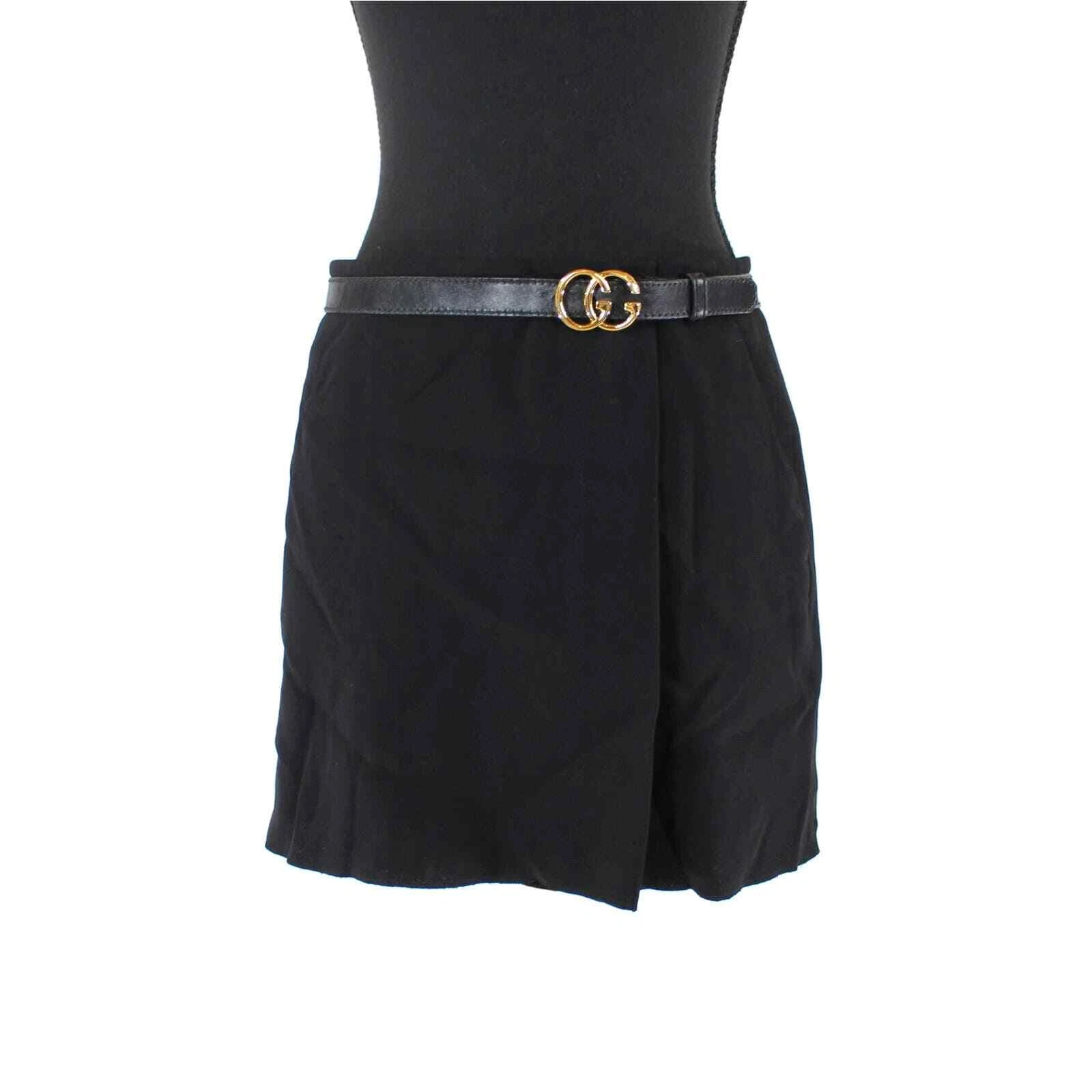 Mini jupe GUCCI laine noire enveloppée or GG logo boucle A Line 38 ceinture cuir S