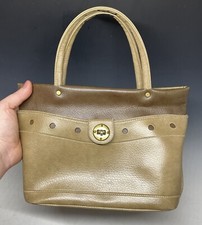Vintage Faux Leather Retro Modern Beige Brown Handbag Purse Ladies Bag