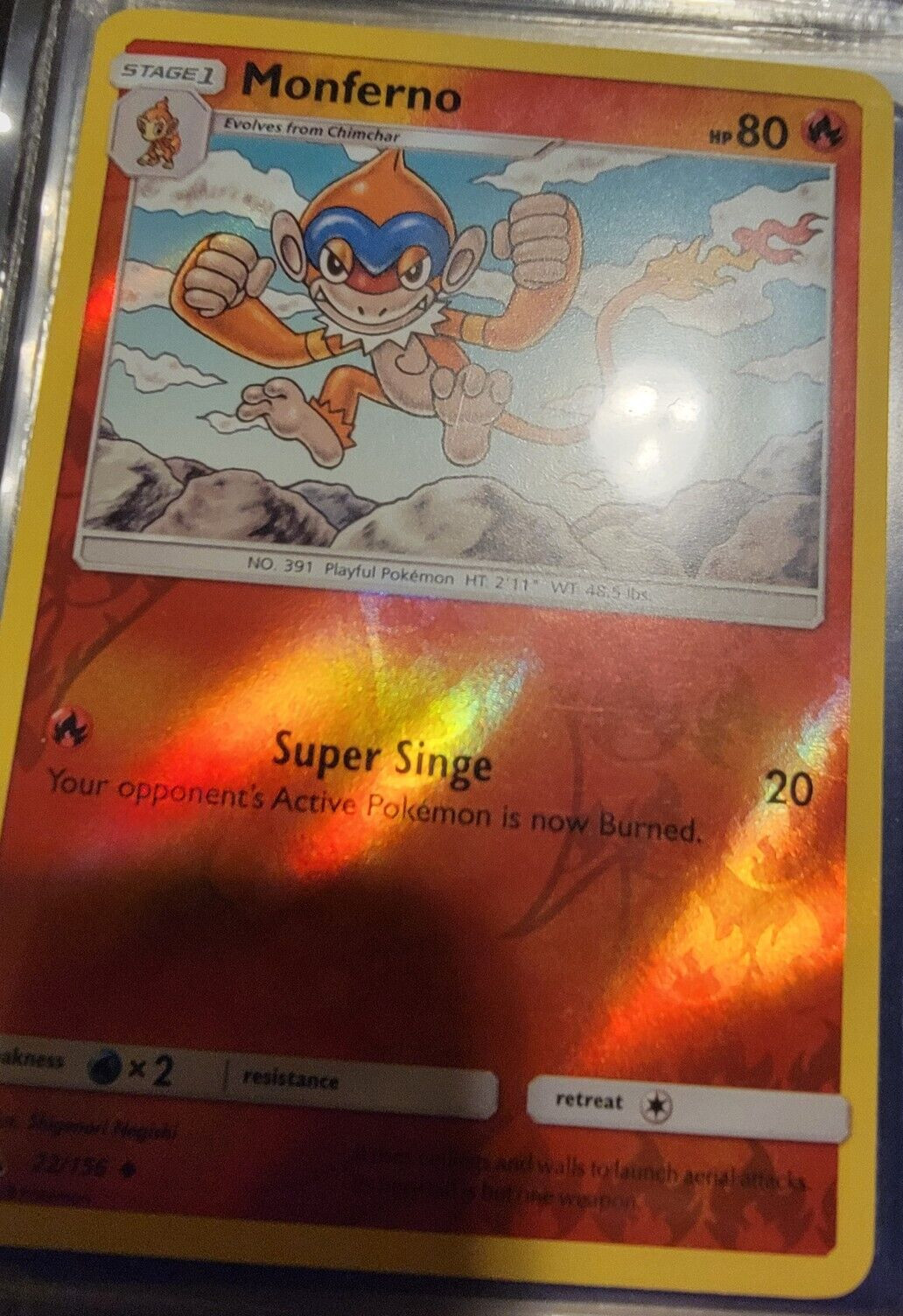 Reverse Holo Foil Monferno # 22/156 Ultra Prism Set Pokemon Cards NM/MINT