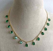 5Ct Pear Cut CZ Emerald Women's Wedding Necklace 14K Yellow Gold Plated