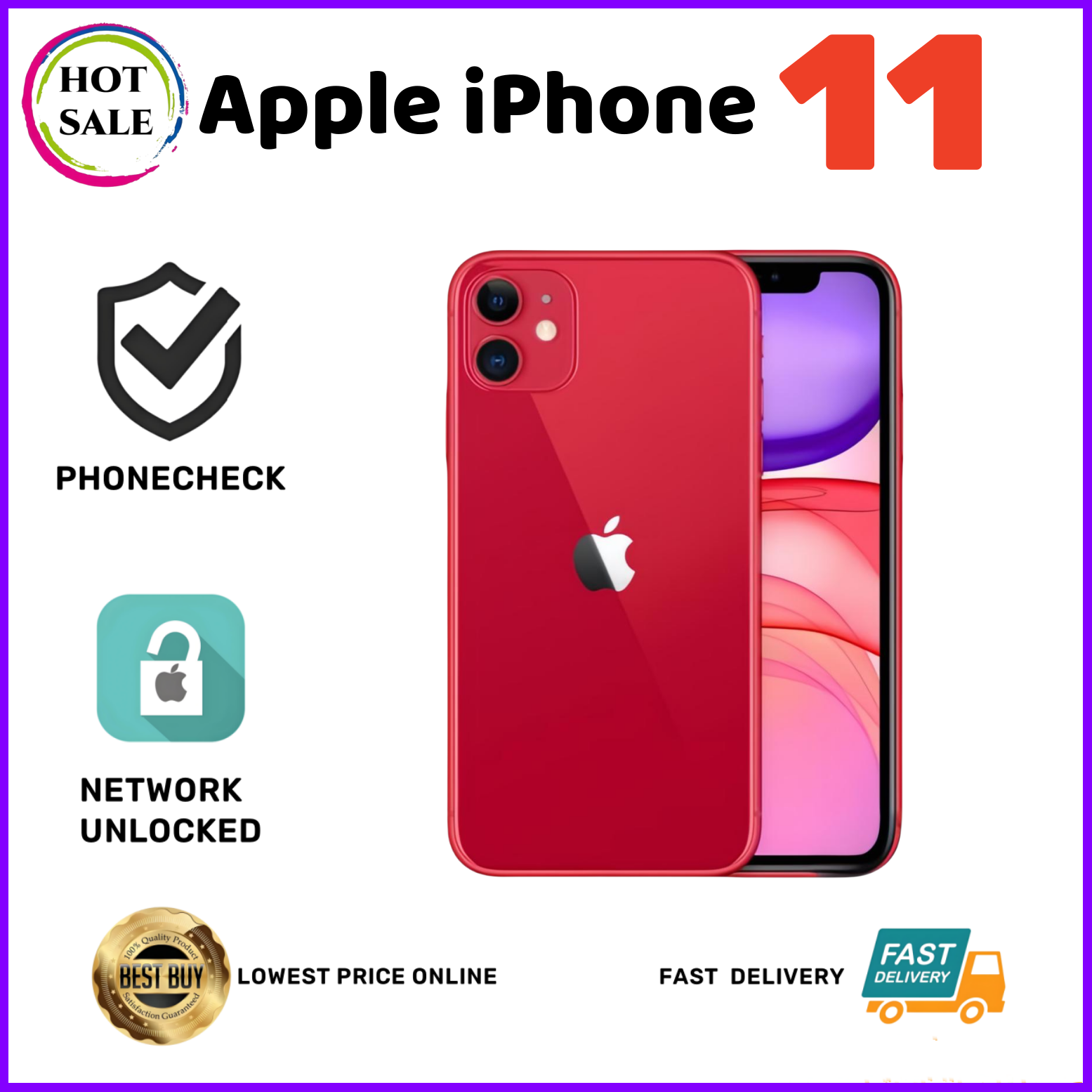 Apple iPhone 11-128GB-Random Colors Network Unlocked iOS Smartphone-Excellent b1