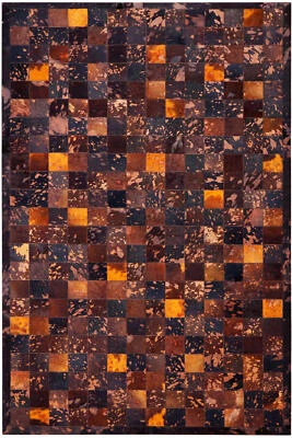 Leder Teppich Tappeto 150x240 cm Alfombra Rindsleder Cowhide braun schwarz gelb - Bild 1 von 4