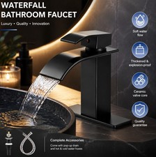 Black Widespread Bathroom Sink Faucet Basin Vanity Mixer Cold Hot Waterfall Tap
