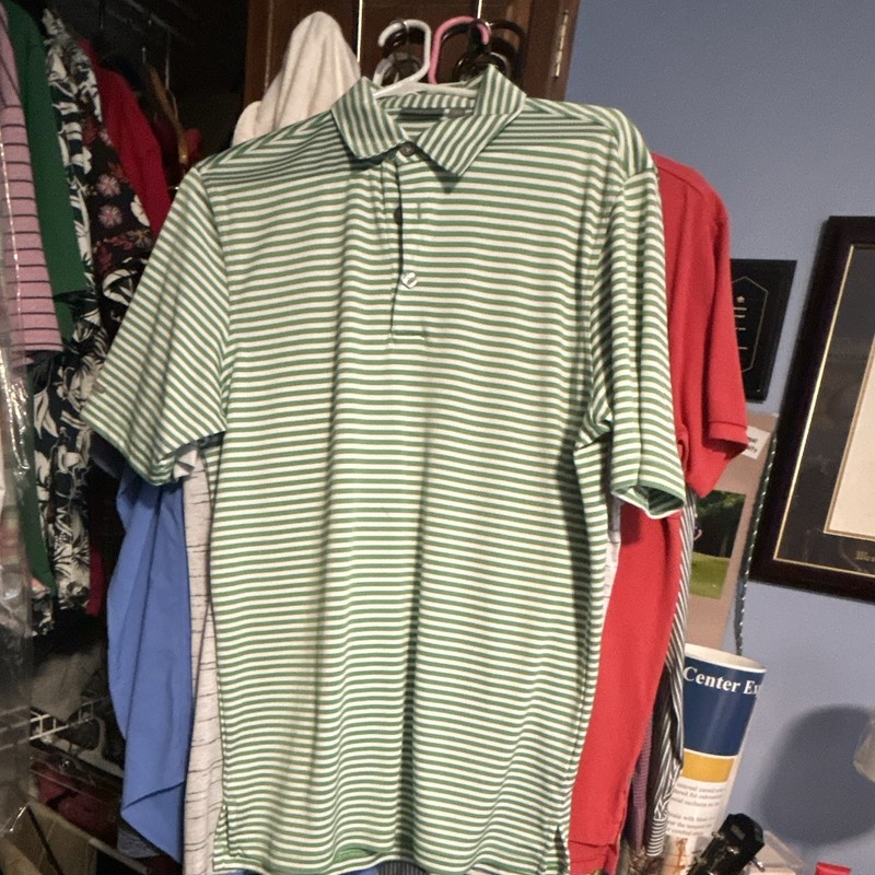 Ashworth Green/White Striped Collared Short Sleeve Polo Shirt Men's XL