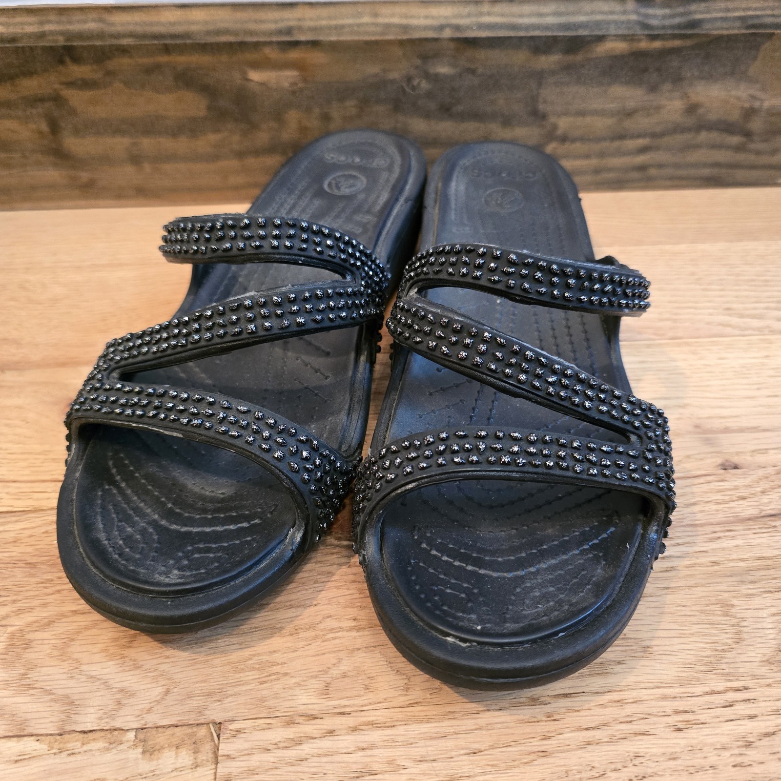 Crocs Sparkle Black Wedge Sandals Size 11