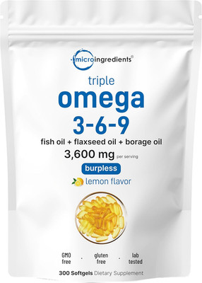 Ultra Omega 3-6-9 3600Mg Perserv, 300 Burpless Softgels | Lemon Flavor � Blen...