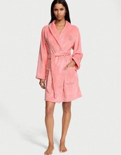 Victoria's Secret Cozy Plush Fleece Short Bath Robe Passion Pink Size XS/S New