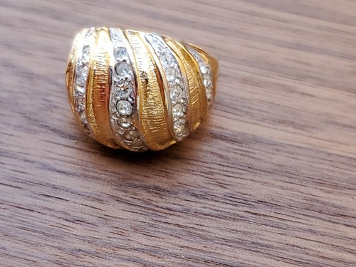 Vintage 14K Yellow Gold Plated Dome Clear Rhinestones Ring Size 5 - Picture 2 of 10