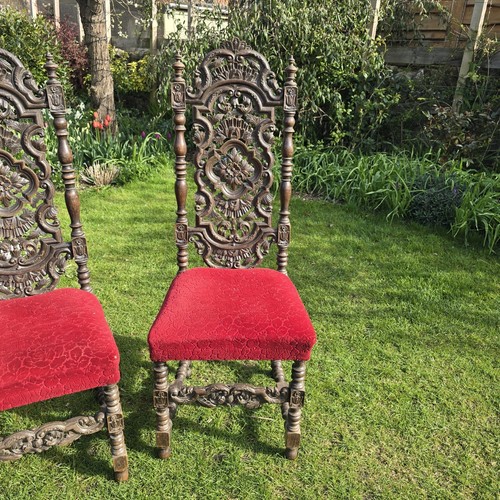 4 Antique Oak Carved Jacobean Style Dining Chairs. Carolean Style. - Picture 3 of 24