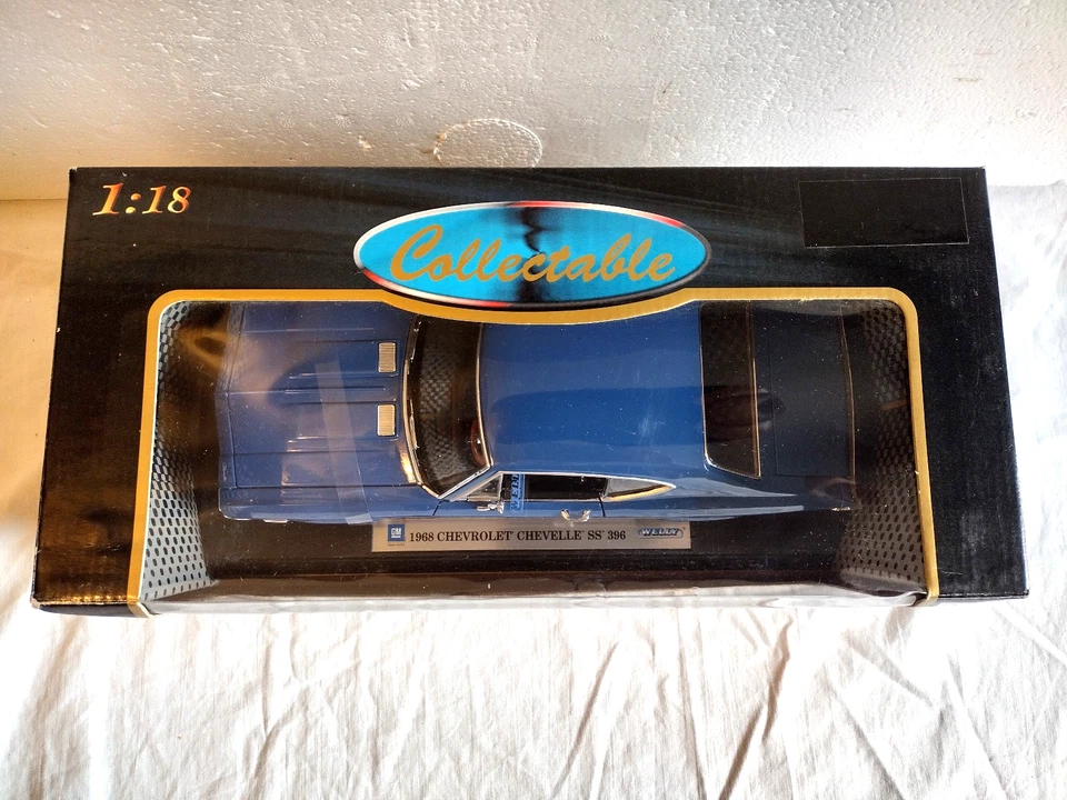 Chevrolet Chevelle SS 396 1968 Welly azul fundido a presión escala 1:18 nuevo y sellado Foto 4 de 4