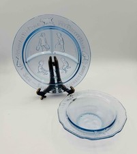 Vintage Tiara Indiana Glass CHILD'S NURSERY RHYME Plate and Bowl, EX