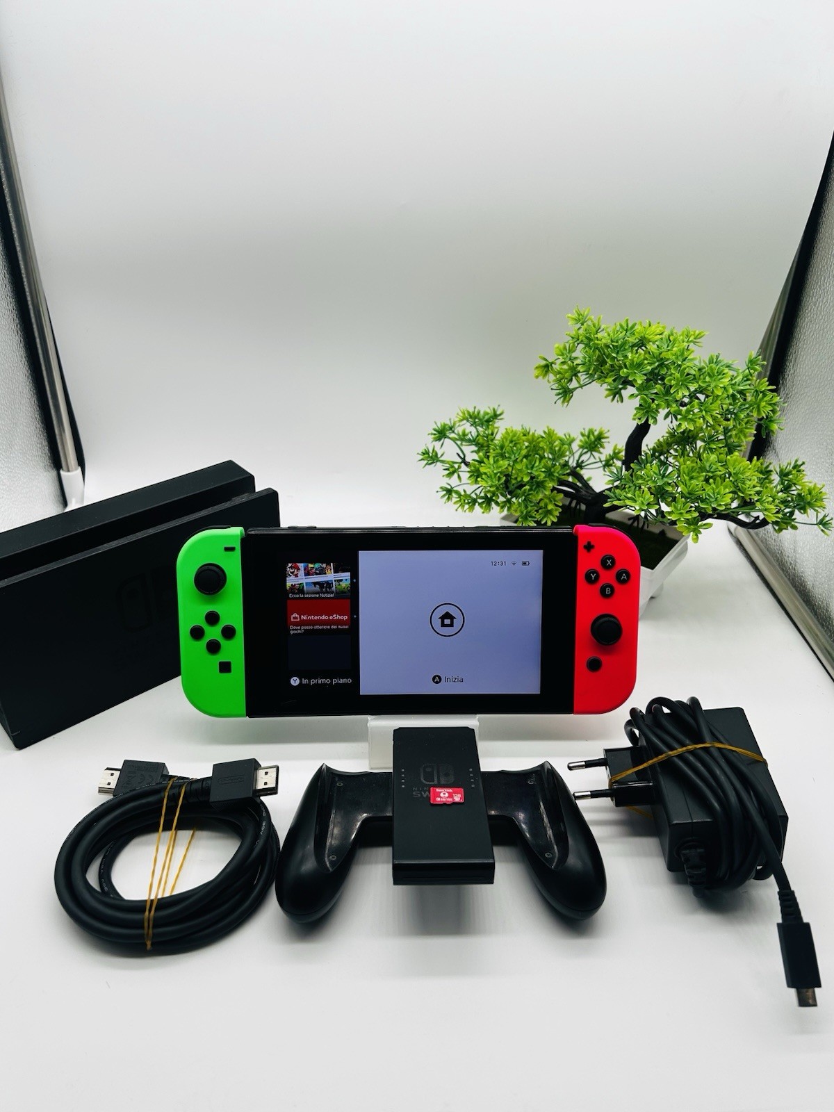 Nintendo Switch V2 Verde/Rossa + Dock + Accessori + MicroSD 128GB
