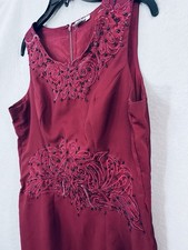 Vtg Mori Lee Burgundy MOB Beaded Satin Sheath Dress Modified 14 Whimsigoth Prom