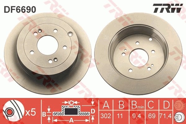 2X Bremsscheibe Trw DF6690 FüR Hyundai Santa Cm FÉ 2 Suv Crdi 4X4 Gls-image