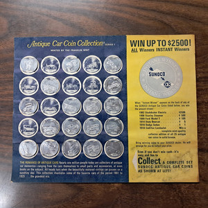 Vintage Sunoco Car Coin Collection 18 Coins On Card Series 1