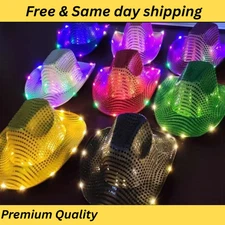 Bulk Led Light Up Flashing Sequin Black Western Cowgirl Hat - 1 Size Party Glowz