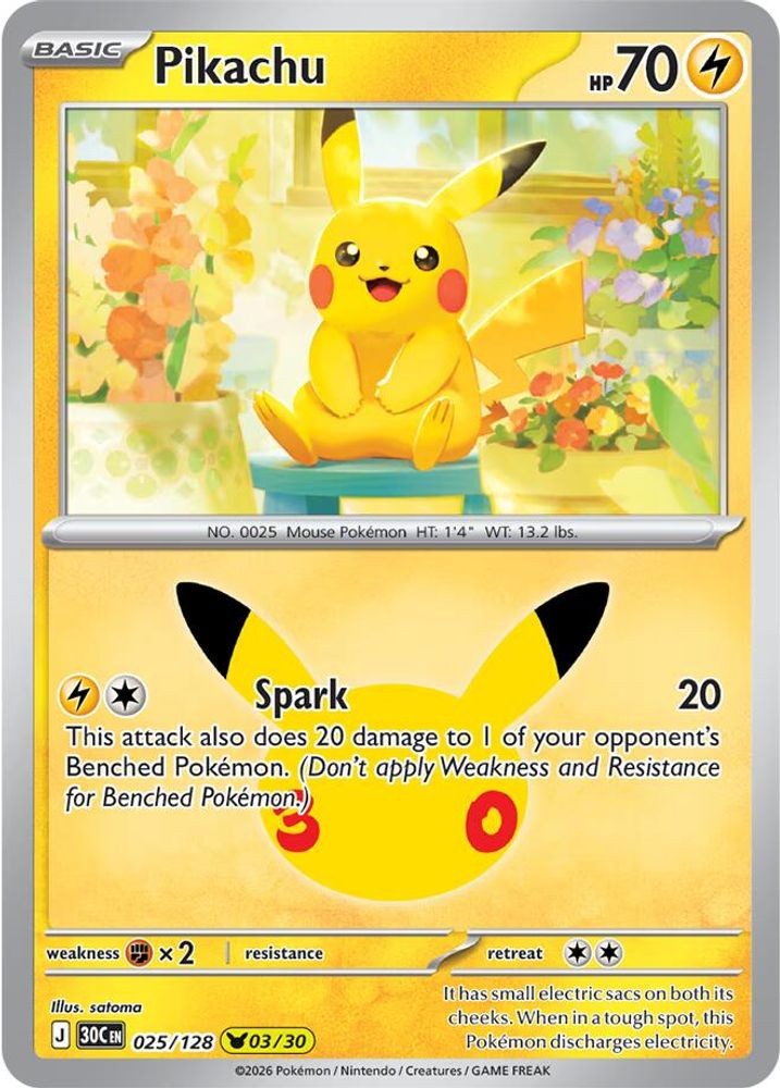 PIKACHU 025/128 HOLO PIKACHU RARE ME: 30TH CELEBRATION POKEMON NM