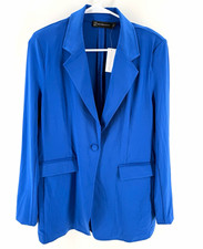 NY C New York Company Women s Blue Stretch Knit Long Blazer Jacket Size S