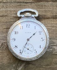 Elgin Gr. 313 Mod 7 Sz 16s 15j Yr 1914 Defiance Filagree Open Face Chrome Case
