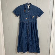 Olivia Rose Vintage Denim Dress Petite 6P Short Sleeve Embroidered Balloons