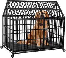 50 Inch Heavy Duty Dog Crate with Wheels, High Anxiety Indestructible Pet Cage f