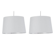 Set of 2 White with Silver 28cm Easy Fit Pendant Lightshades Table Lamp Shades