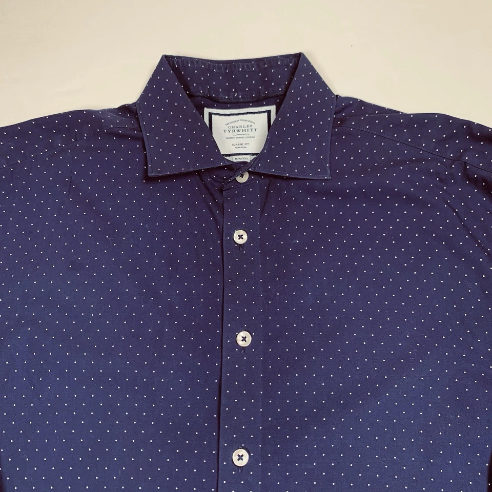 Charles Tyrwhitt Long Sleeve Button Up Shirt Mens 16.5 Classic Fit Blue Non Iron - Image 3 of 4