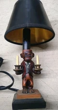 Bell Hop Monkey Table Lamp Bronze Color Tones Resin Sculpture Works/Looks Great 