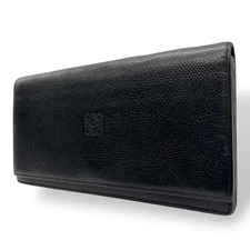 LOEWE W2 Long Wallet Anagram Logo Leather Black Vintage Genuine Classic