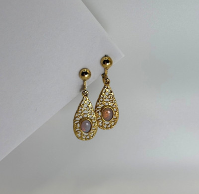 Elizabeth Farrell Teardrop Filigree Clip-On Earrings, Gold-Tone, Opal-Look