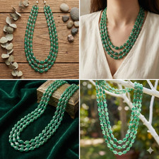 Collana con pietre preziose verdi a 4 strati lucide perle tumble grosse gioie...