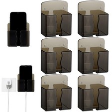 6 PCS Black Wall Mounted Phone Holder Self-Adhesive with Charging Hole