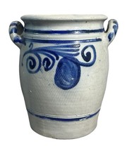 11? Antique GERMAN WESTERWALD Primitive COBALT FLOWER Old STONEWARE Jar CROCK