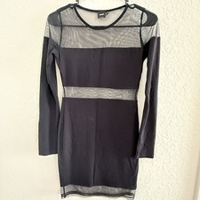 ASOS Womens Bodycon Black Dress Mesh Cutout Black Long Sleeve Size 2