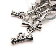 Antique Silver Graduate Scroll Diploma Charms, 22x13mm - US Seller